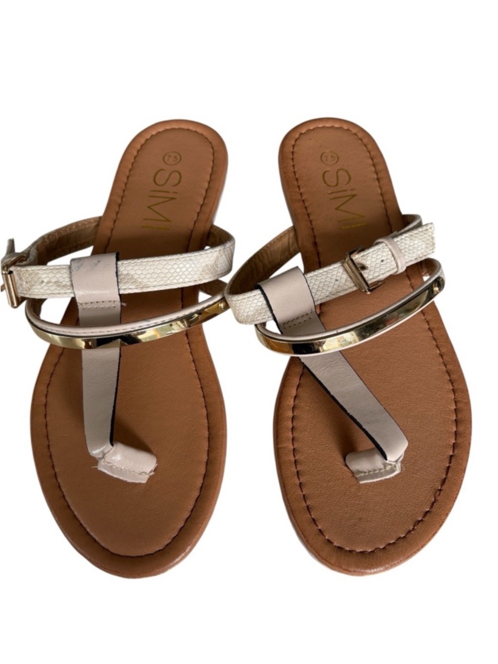 SiMI Strappy Sandals Ivory Gold Snakeskin Size 7.5